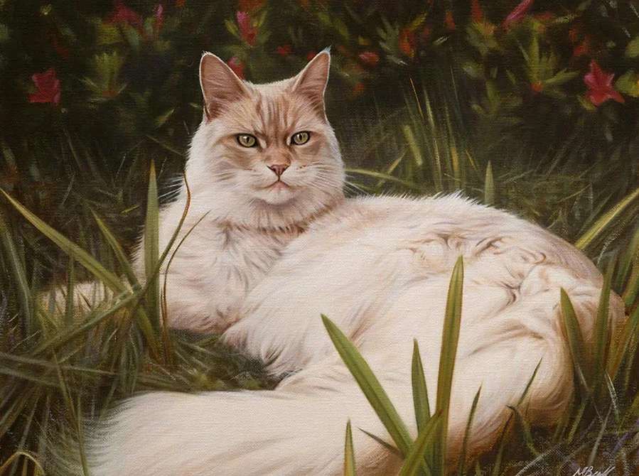 Archie: Hand-painted oil cat portrait by Nicholas Beall Oil portrait of Archie the cat on canvas by Nicholas Beall