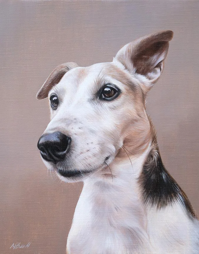 Wilson: Realistic oil portrait of the dog by Nicholas Beall Realistic oil portrait of Wilson the dog, a custom painting by Nicholas Beall