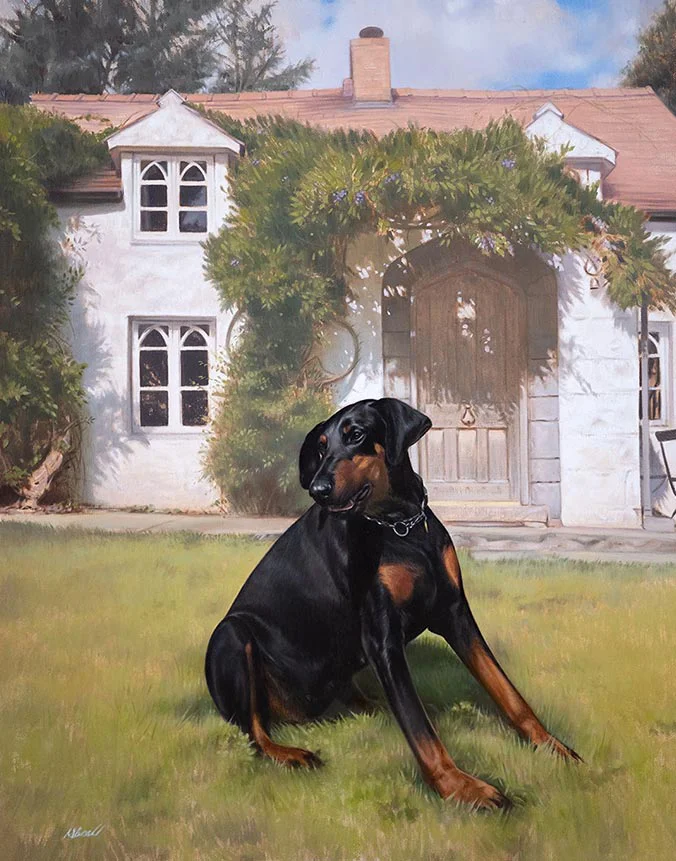 Stella: Dog oil painting by Nicholas Beall Oil painting of Stella the dog by Nicholas Beall