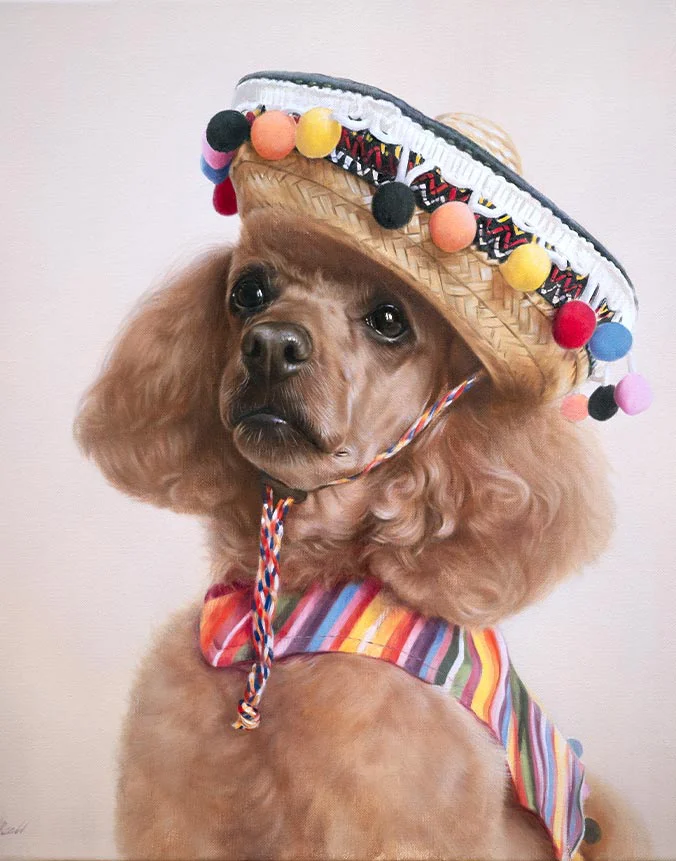 Lucy: Poodle dog oil painting by Nicholas Beall Oil painting of Lucy the Poodle dog by Nicholas Beall