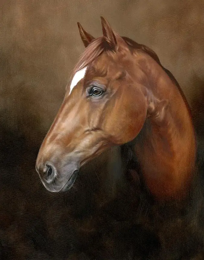 George: Linen canvas oil painting of the horse by Nicholas Beall Oil portrait of George the horse on linen canvas by Nicholas Beall