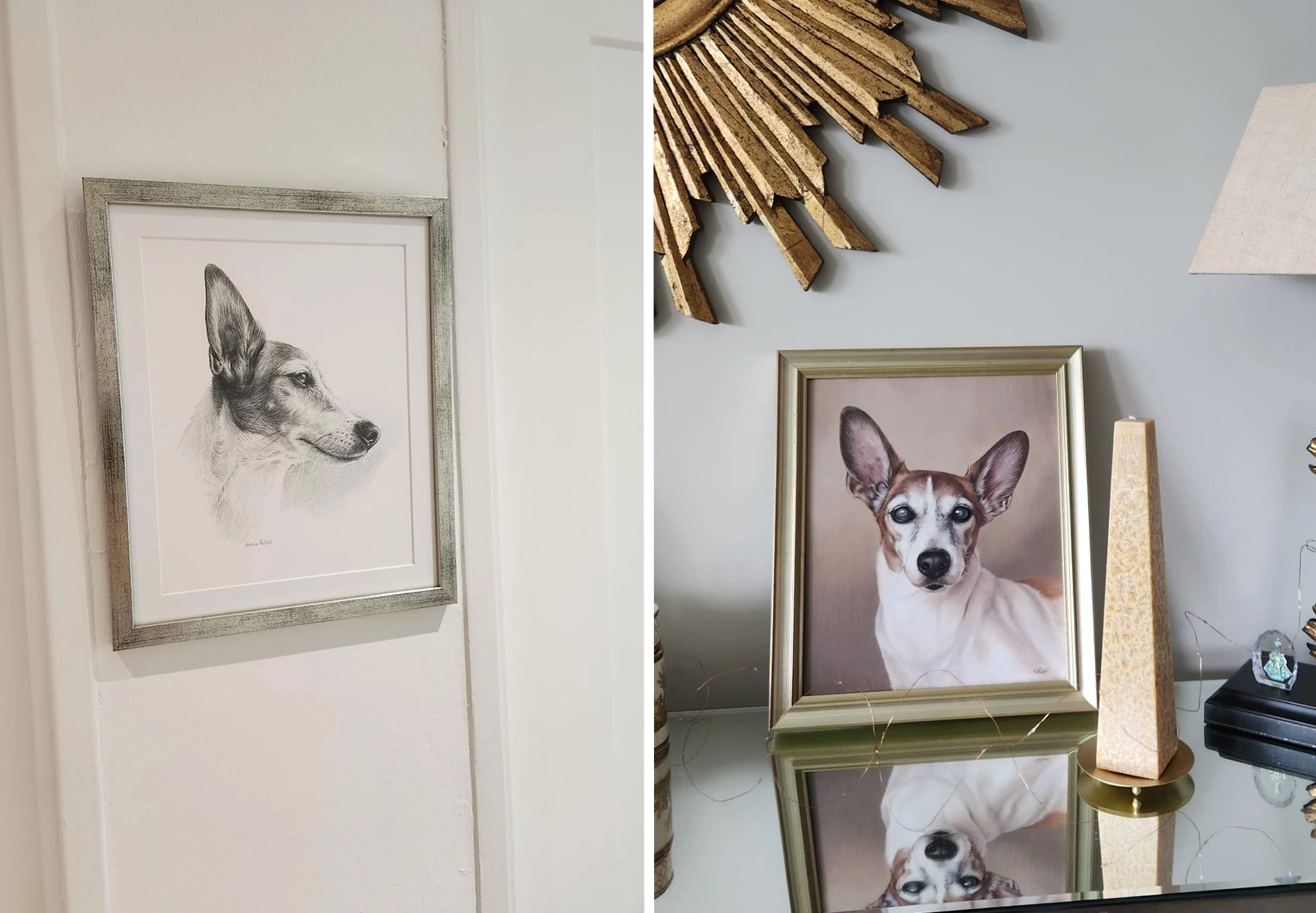 Portraits of Dodge captured in both pencil and oil