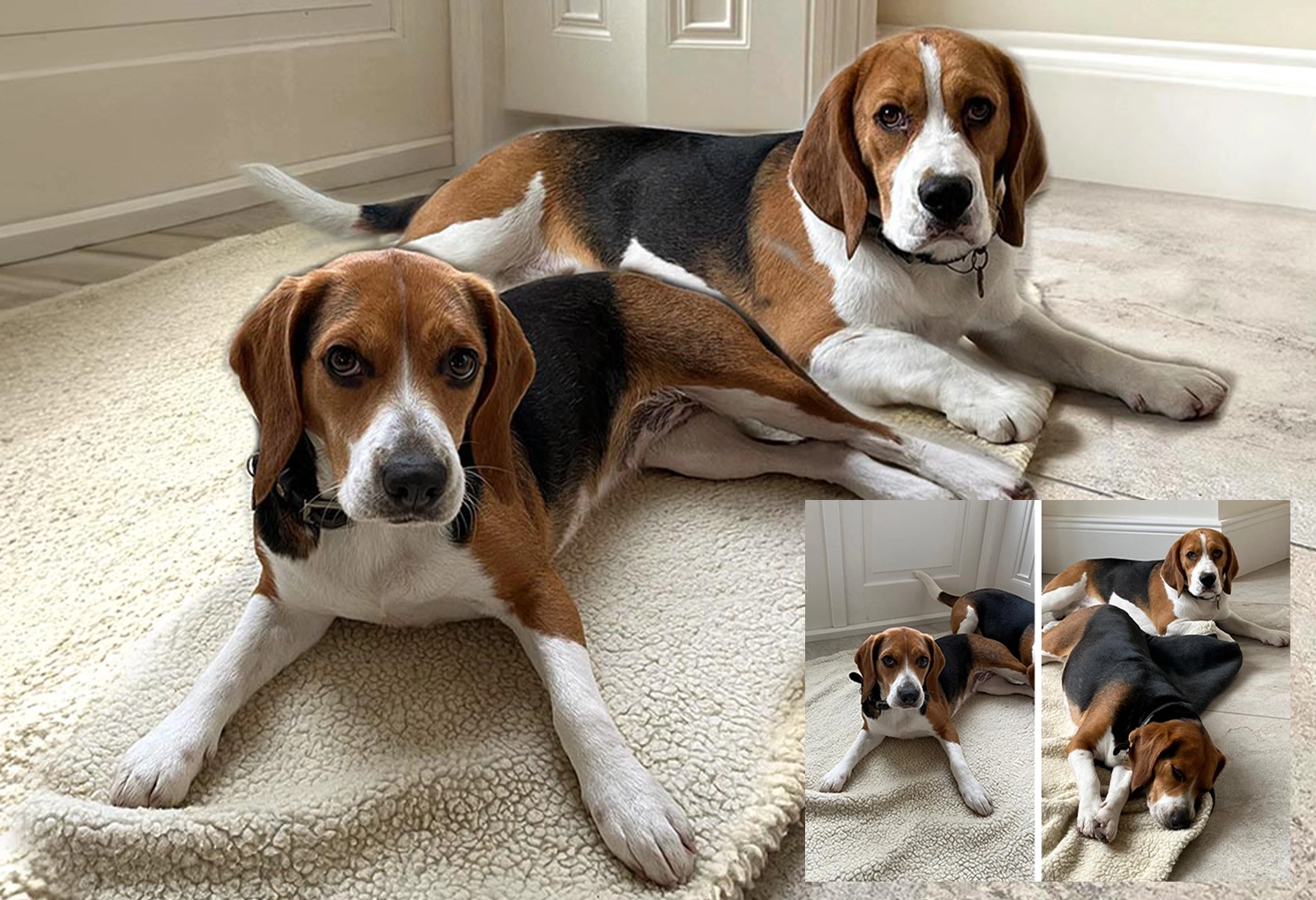 Mockups of two Beagles from separate photos