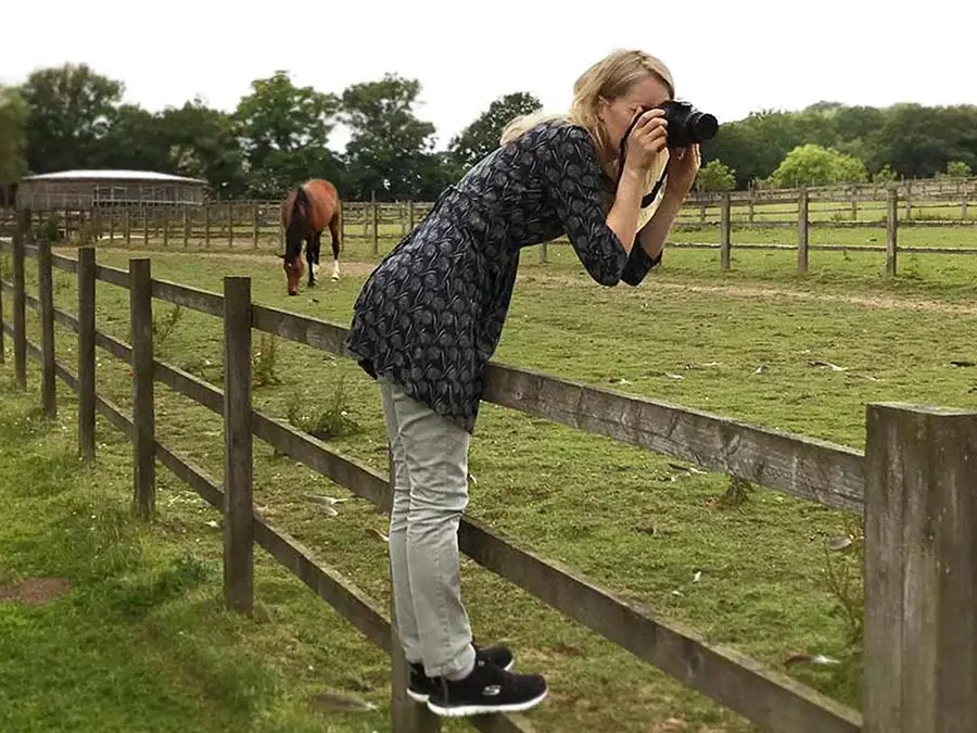 Melanie taking photos for traditional pet portrait commissions Melanie photographing horses for pet portrait reference photos