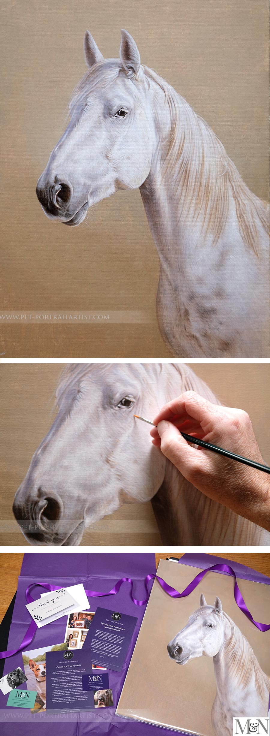 Hand-painted portrait of a horse, capturing its strength and grace