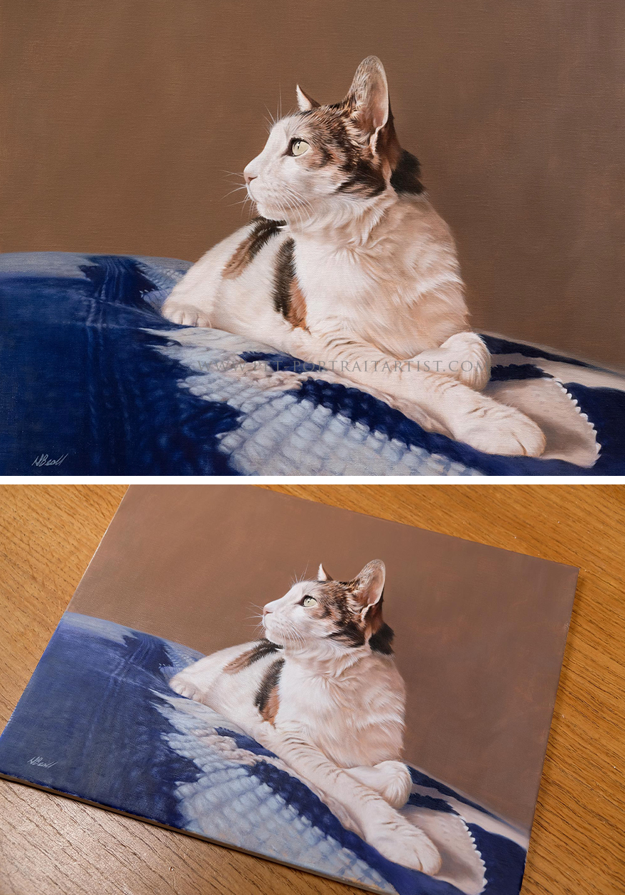 Custom cat portrait of a beautiful cat in full body pose.