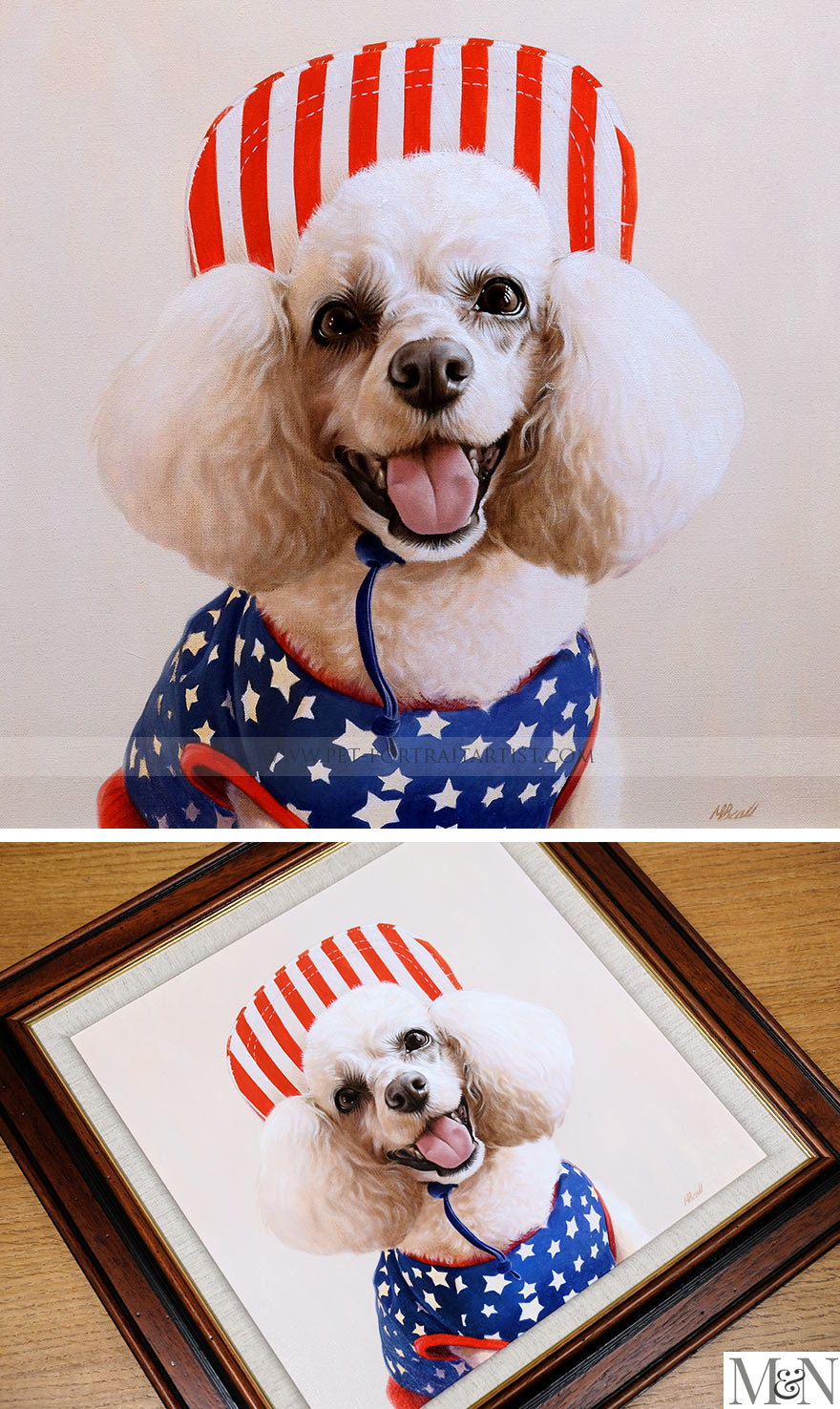 Oil Pet Portrait of Poodle with Hat from the USA