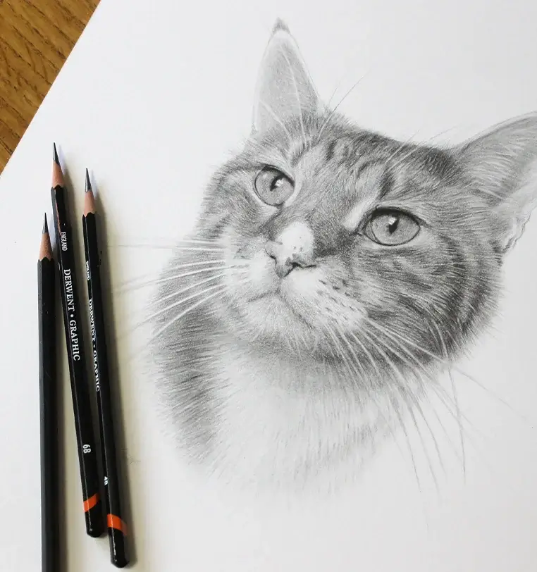 Memorial cat portrait in pencil, loving tribute by Melanie Phillips