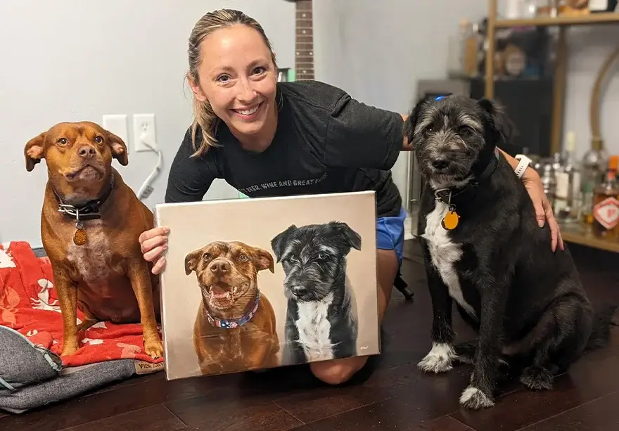Happy client with dog portrait